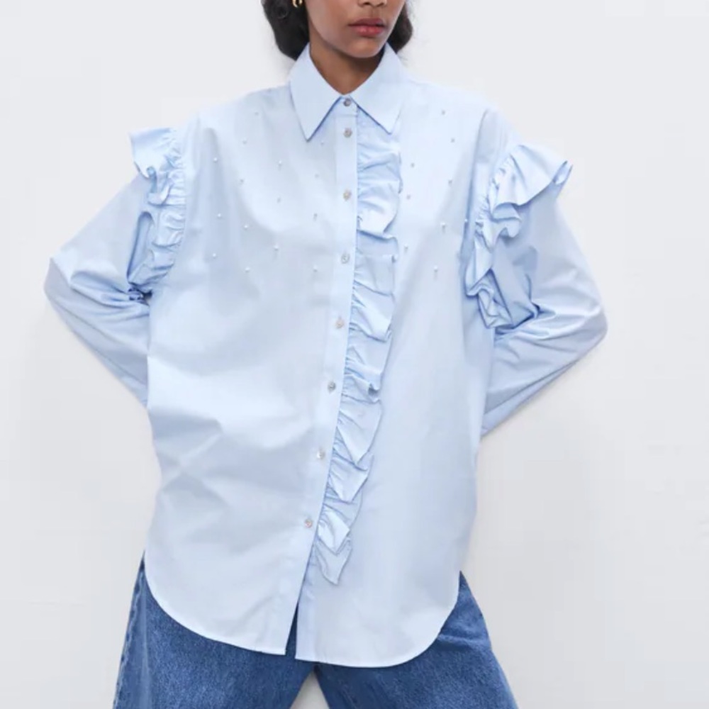 Zara pearl ruffled shirt